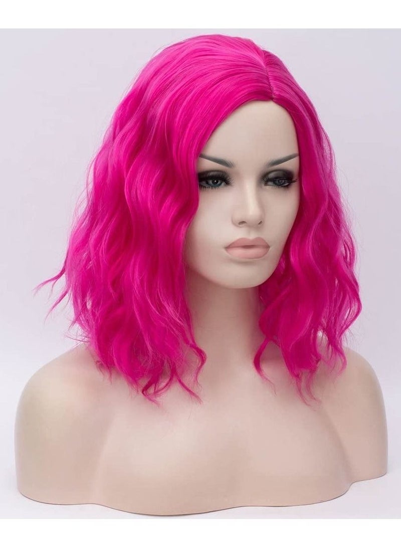 Estelle Short Bob Wavy Curly Wig White Ombre Wig For Women Heat Resistant Bob Party Wig Include Wig Cap Dark Pink - Image 2