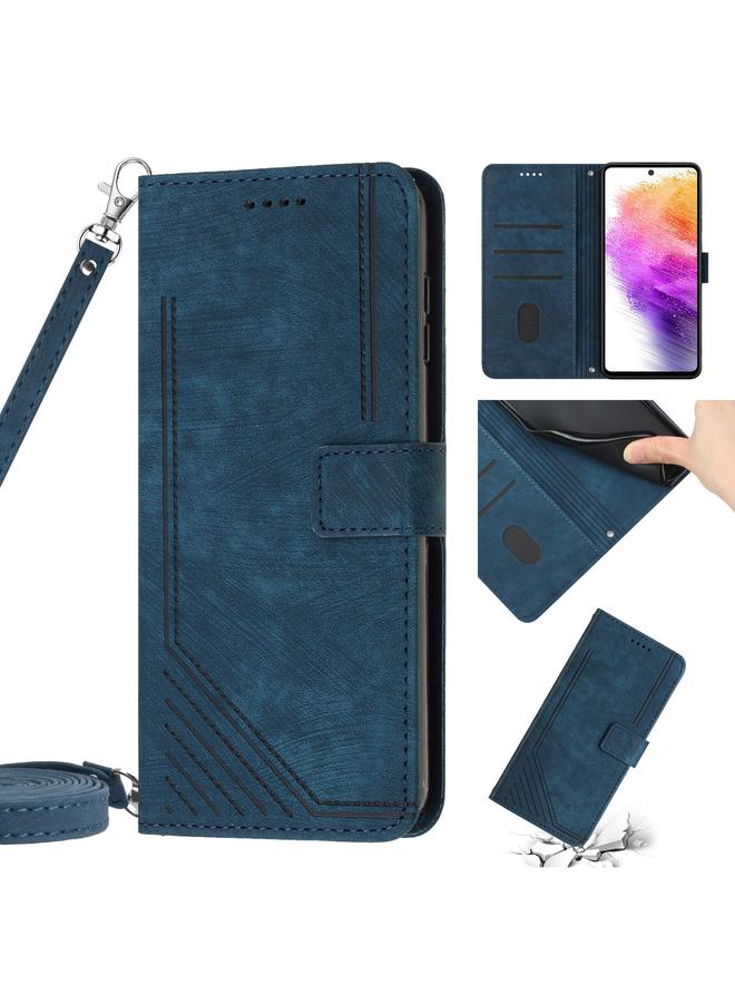 S-TOP Case For Samsung Galaxy A24 5G Skin Feel Stripe Pattern Leather Phone Case with Lanyard - Image 1