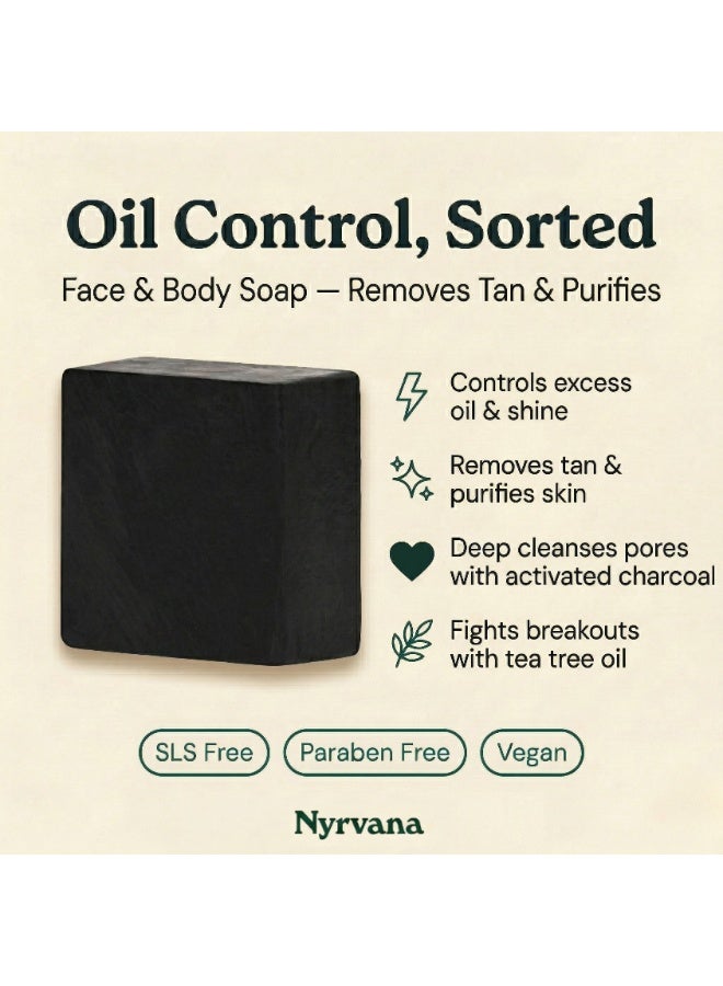 Nyrvana Activated Charcoal & Tea Tree Oil Soap 100g (3.52 oz) | Deep Pore Detox | Antibacterial Acne Control | Natural Soap for Oily & Blemish-Prone Skin - Image 4