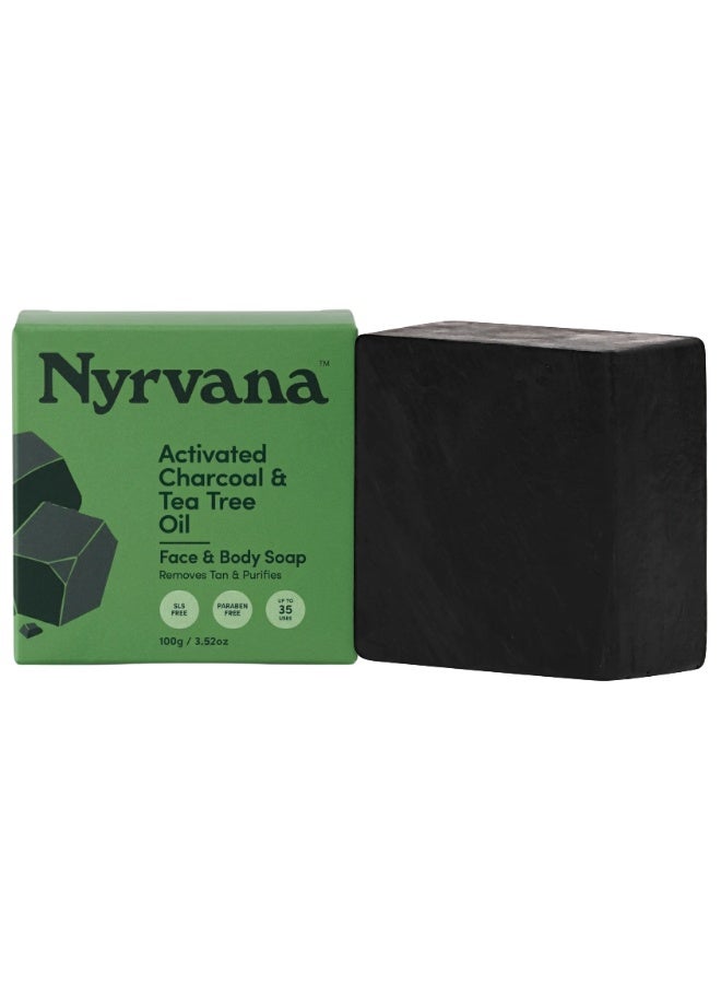 Nyrvana Activated Charcoal & Tea Tree Oil Soap 100g (3.52 oz) | Deep Pore Detox | Antibacterial Acne Control | Natural Soap for Oily & Blemish-Prone Skin - Image 1