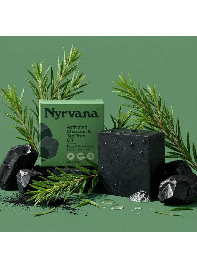 Nyrvana Activated Charcoal & Tea Tree Oil Soap 100g (3.52 oz) | Deep Pore Detox | Antibacterial Acne Control | Natural Soap for Oily & Blemish-Prone Skin - Image 3