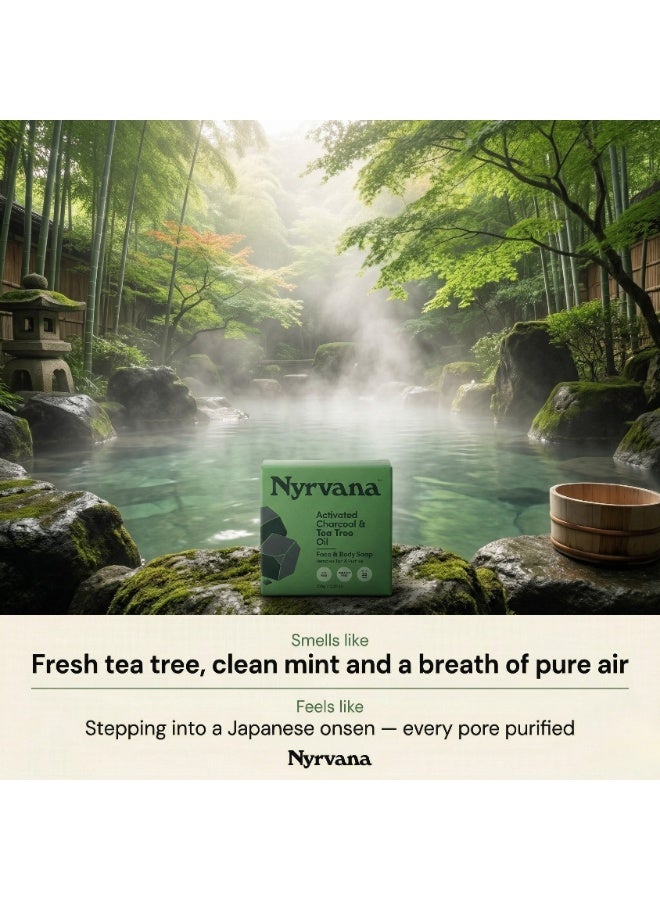 Nyrvana Activated Charcoal & Tea Tree Oil Soap 100g (3.52 oz) | Deep Pore Detox | Antibacterial Acne Control | Natural Soap for Oily & Blemish-Prone Skin - Image 2
