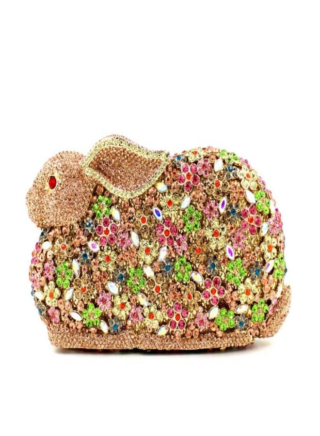 DEBIMY Lovely Rabbit Rhinestone Handbags Bling Animal Crystal Clutch Purse Wedding Cocktail Party Evening Bags for Women Gold Colorful - Image 1