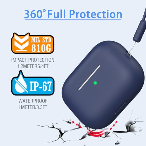 MHYALUDO for AirPods Pro 2nd Generation Case Cover, Military Grade Anti-Fall Soft Silicone Shock-Absorbing for AirPods Pro Case Skin Touch with Keychain and Cleaning Kit, Midnight Blue - Image 4
