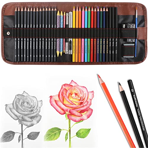 Heshengping, Sketching Pencil Set Drawing Pen Charcoal Sketch Kit Cover Graphite Charcoal Watercolor Pencils Paper Erasable Pen Beginners Artist Children and Adults(39pcs Art Supplies) - Image 1