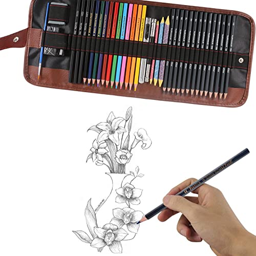 Heshengping, Sketching Pencil Set Drawing Pen Charcoal Sketch Kit Cover Graphite Charcoal Watercolor Pencils Paper Erasable Pen Beginners Artist Children and Adults(39pcs Art Supplies) - Image 4