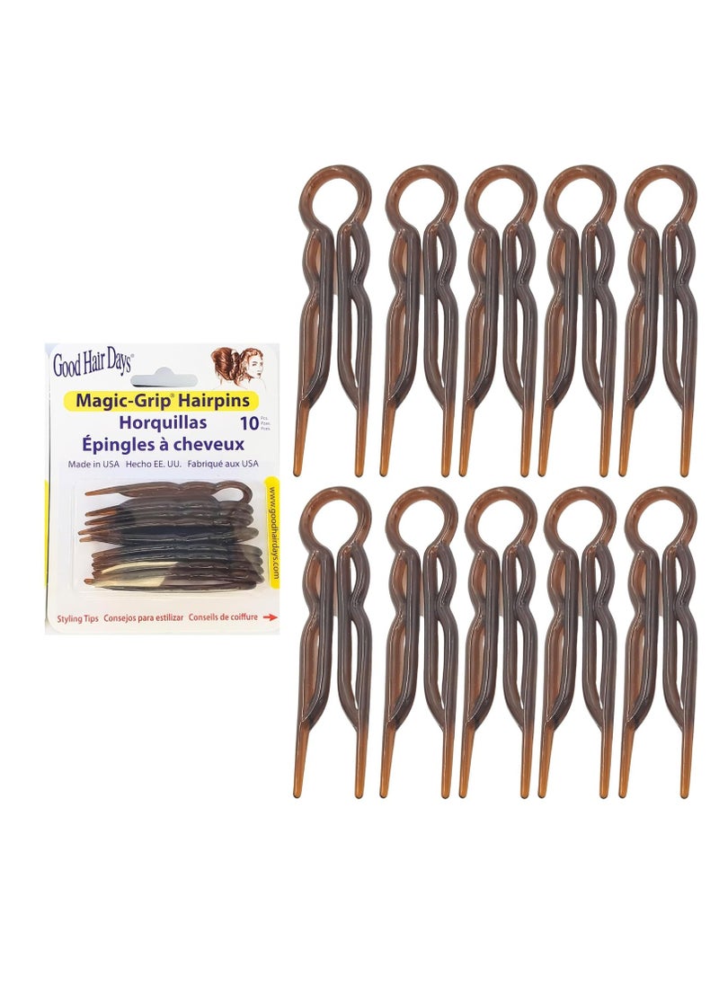 Good Hair Days - Hair Pins - Plastic, U-shaped Magic Grip Hairpins, Strong Durable Pins For Fine, Thick & Long Hair, Hair Styling Accessories, Set of 10 (Tortoise Shell) - Image 1