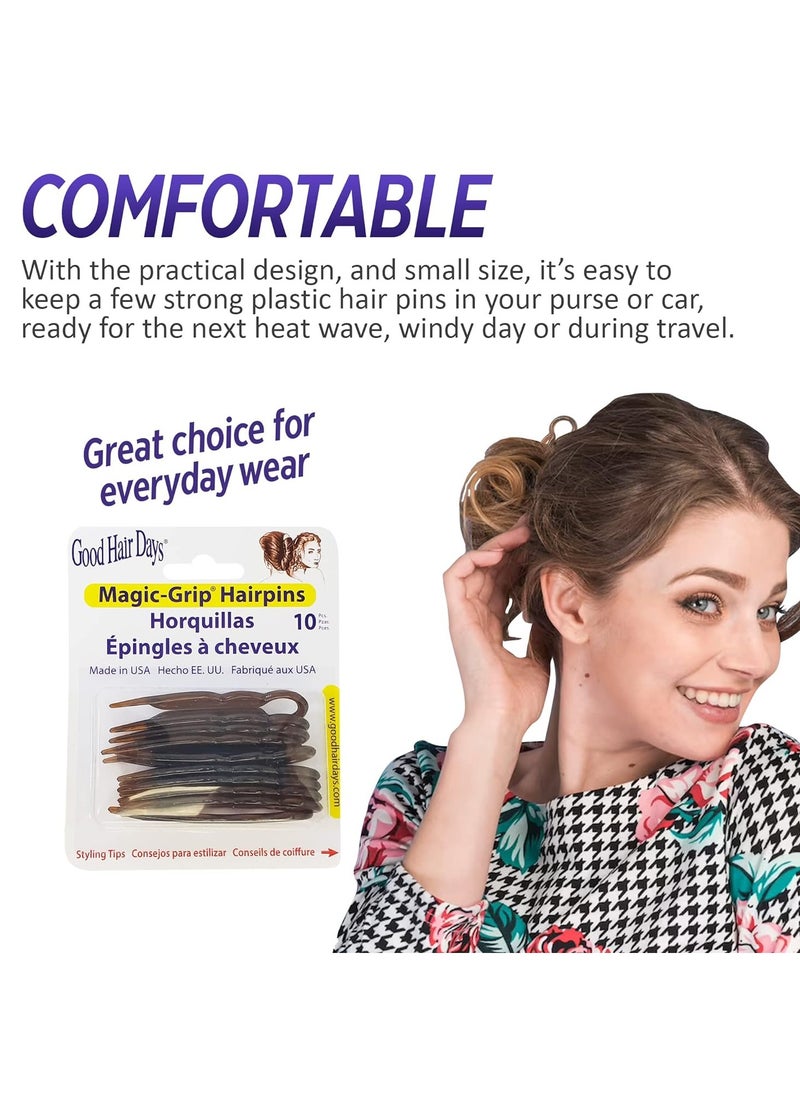 Good Hair Days - Hair Pins - Plastic, U-shaped Magic Grip Hairpins, Strong Durable Pins For Fine, Thick & Long Hair, Hair Styling Accessories, Set of 10 (Tortoise Shell) - Image 1