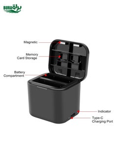 BURAQ For Insta360 Ace Pro 2 / Pro 1 / Ace PULUZ Battery Charging Box Battery & Memory Card Storage Case (Black)  - Image 4