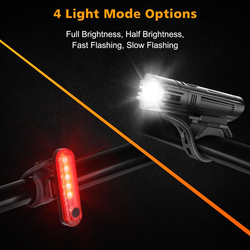 Ascher Ultra Bright USB Rechargeable Bike Light Set, Powerful Bicycle Front Headlight and Back Taillight, 4 Light Modes, Easy to Install for Men Women Road Mountain Cycling Black, Set of 2 - Image 5
