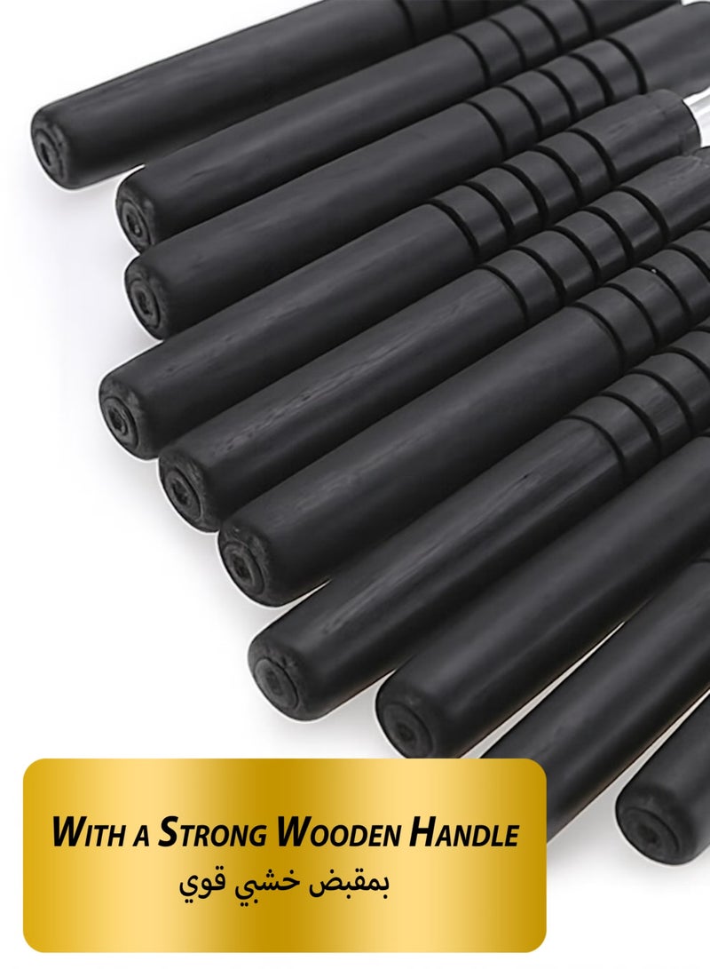 Toshionics 6pcs Stainless Steel Square Pointed Tip BBQ Skewers with Brownish Red Wooden Handle (60cm) - Image 3