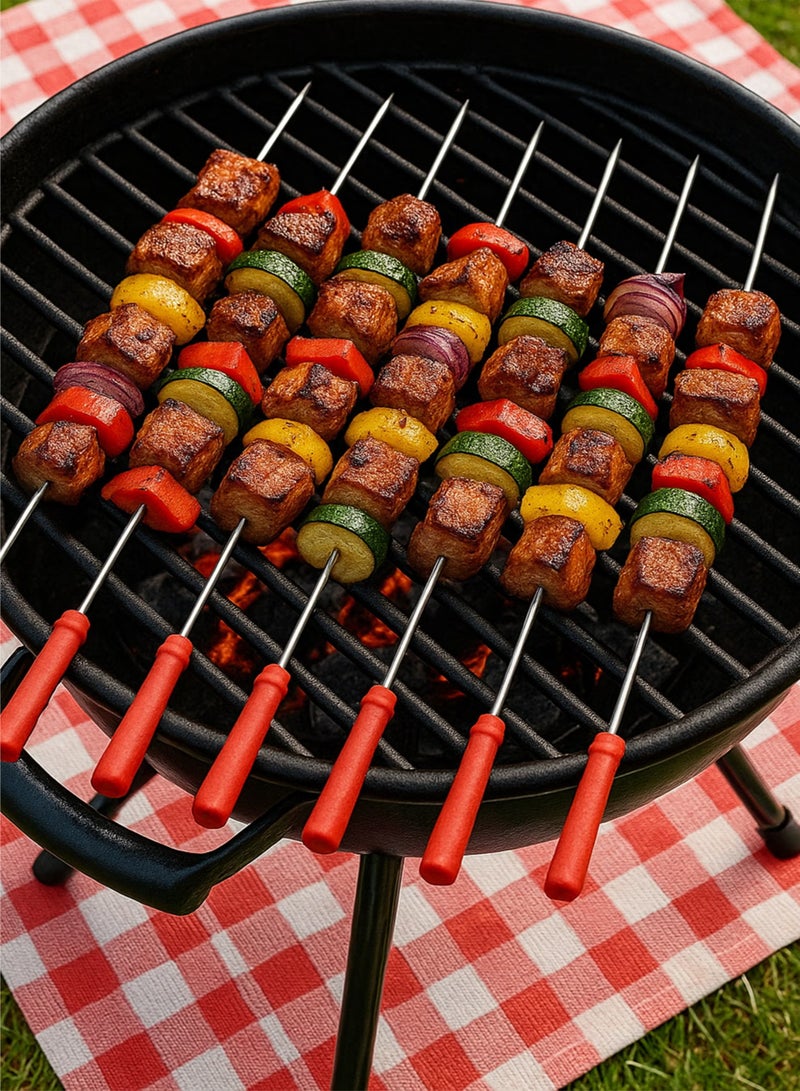 Toshionics 6pcs Stainless Steel Square Pointed Tip BBQ Skewers with Brownish Red Wooden Handle (60cm) - Image 4