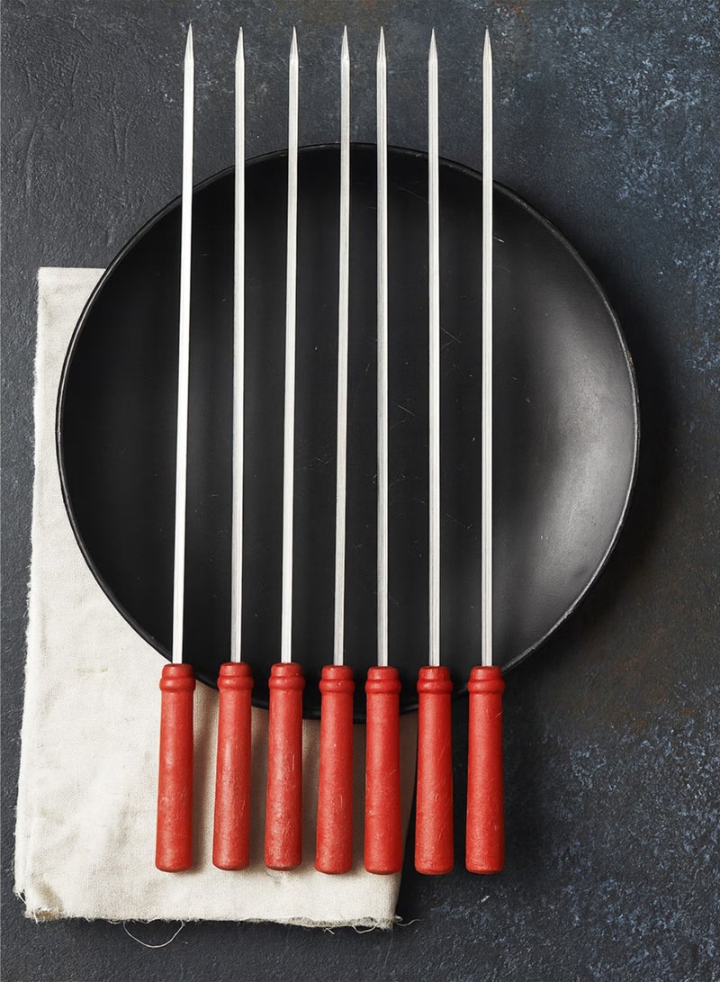 Toshionics 6pcs Stainless Steel Square Pointed Tip BBQ Skewers with Brownish Red Wooden Handle (60cm) - Image 5