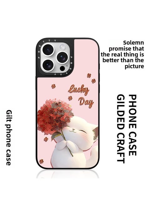 For Iphone 15PM For Huawei 60 Mobile Phone Case Magsafe Magnetic Suitable For Xiaomi 14pro Gold-plated Mobile Phone Protective Case-Color:Black Vitality Glass 16446_lucky Cat-Applicable Models:For Iphone 13 Pro Max