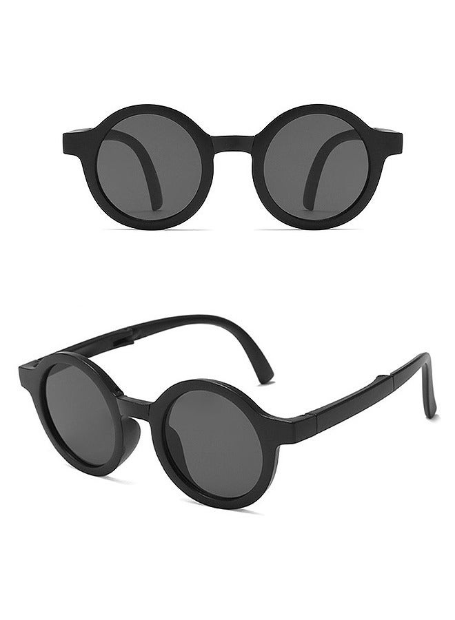Bee Foldable Sunglasses With Bag For Kids, Round Folding Easy Carry Foldable Shades UV400 Protection Lens, Sun Protection Sunglasses Suitable for Summer Outdoor Beach Travel Camping - Black - Image 2