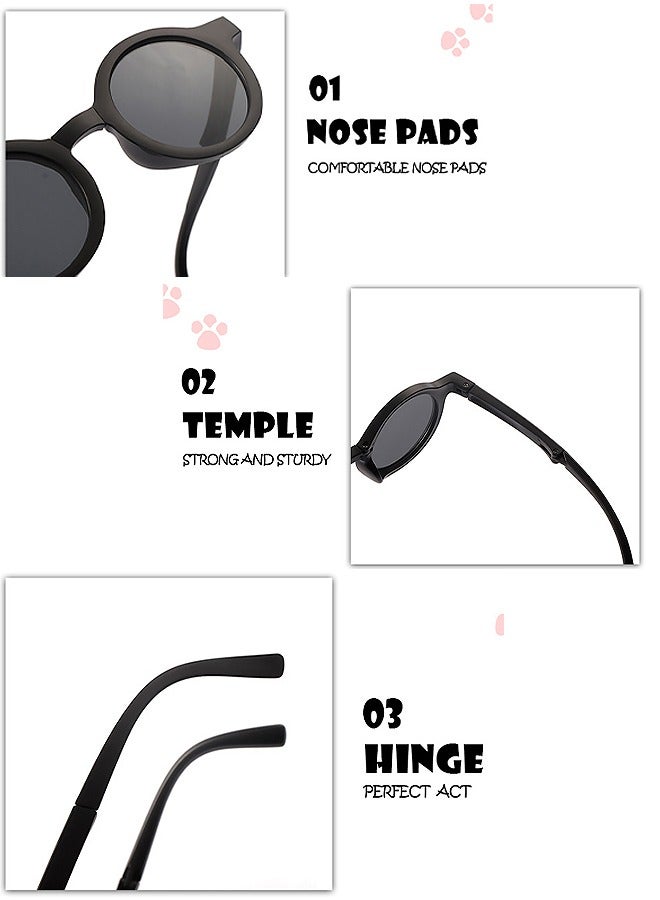 Bee Foldable Sunglasses With Bag For Kids, Round Folding Easy Carry Foldable Shades UV400 Protection Lens, Sun Protection Sunglasses Suitable for Summer Outdoor Beach Travel Camping - Black - Image 3