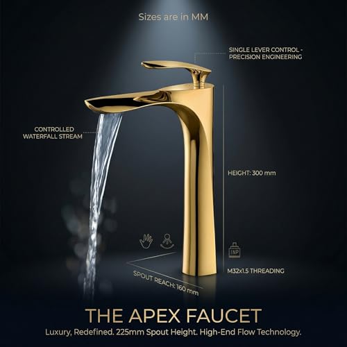 InArt Wash Basin Tap – Water Tap for Wash Basin, Bathroom Taps for Home, Pillar Tap for Wash Basin, Washbasin Taps for Home, Taps for Bathroom, Long Tap for Wash Basin (Gold Color) - Image 3