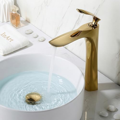 InArt Wash Basin Tap – Water Tap for Wash Basin, Bathroom Taps for Home, Pillar Tap for Wash Basin, Washbasin Taps for Home, Taps for Bathroom, Long Tap for Wash Basin (Gold Color) - Image 1
