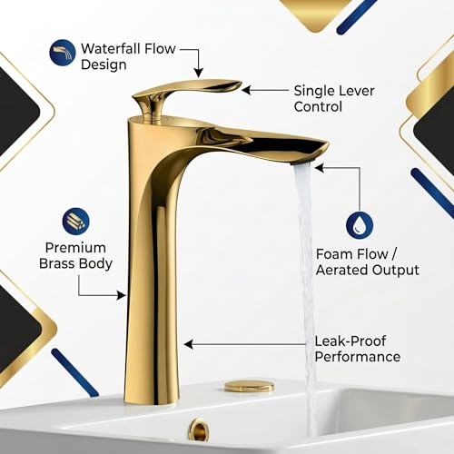 InArt Wash Basin Tap – Water Tap for Wash Basin, Bathroom Taps for Home, Pillar Tap for Wash Basin, Washbasin Taps for Home, Taps for Bathroom, Long Tap for Wash Basin (Gold Color) - Image 4