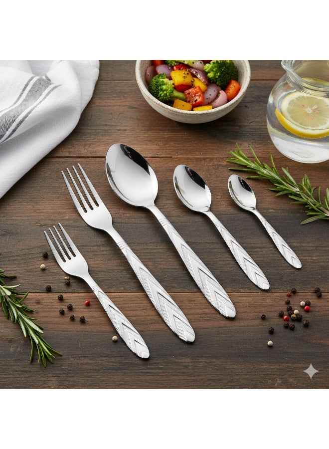 كازا روزا طقم أدوات مائدة من الستانلس ستيل المقاوم للصدأ مكون من 60 قطعة فضي - Image 1