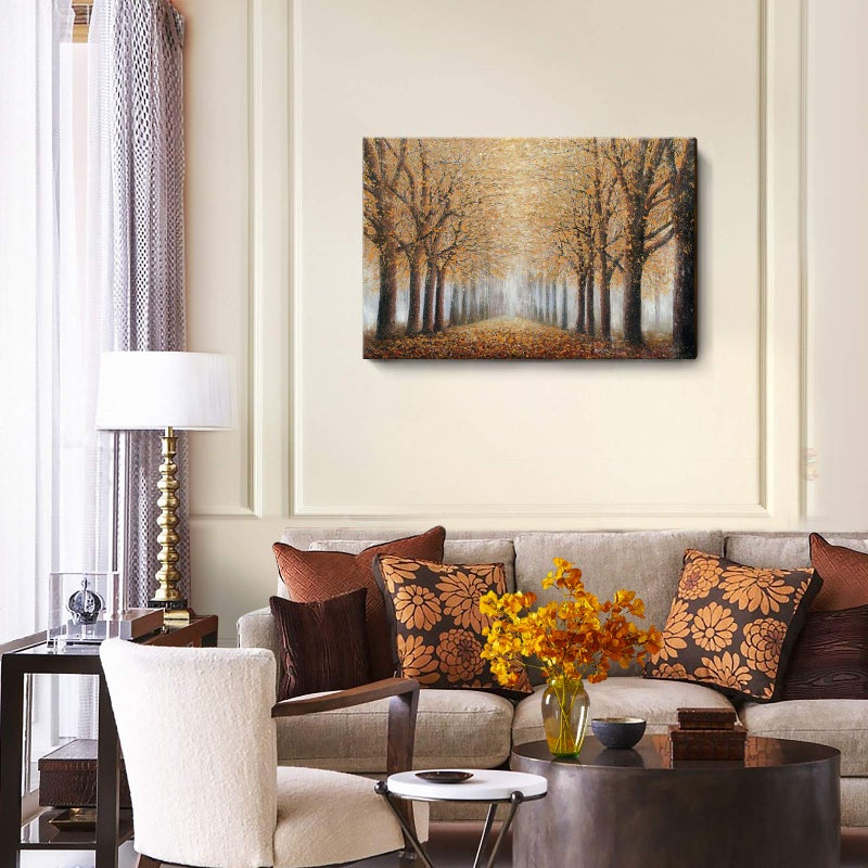 amatop Tree Wall Art for Living Room Hand-Painted Forest Oil Painting Framed Grove Artwork Autumn Landscape Canvas Picture for Living Room Bedroom Home Decorations Wall Decor Large 36"x24" - Image 2