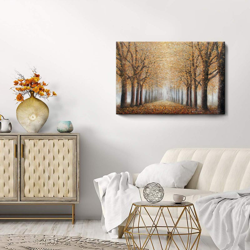 amatop Tree Wall Art for Living Room Hand-Painted Forest Oil Painting Framed Grove Artwork Autumn Landscape Canvas Picture for Living Room Bedroom Home Decorations Wall Decor Large 36"x24" - Image 3