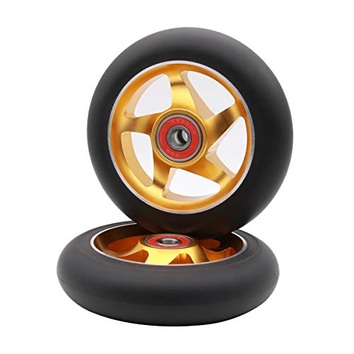 Z-FIRST 2Pcs 100 mm Pro Stunt Scooter Wheels with ABEC 9 Bearings for MGP/Razor/Lucky/Envy/Vokul Pro Scooters Replacement Wheels(Gold) - Image 5