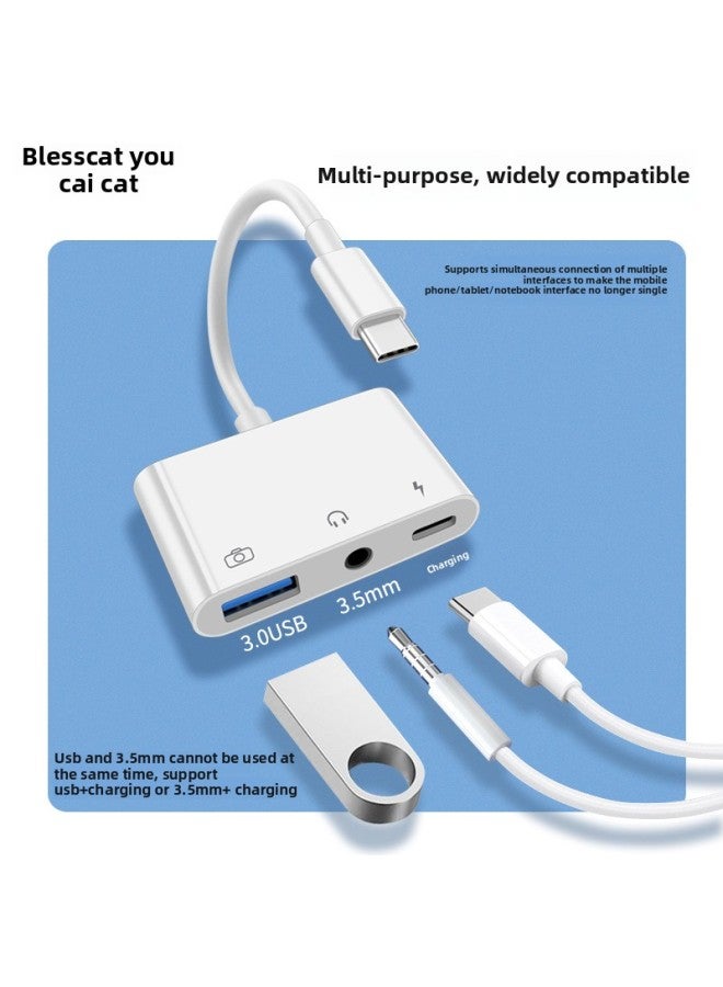 Type-c Three-in-one Mobile Phone Otg Converter Usb3.0 Mouse Keyboard 3.5mm Earphone Adapter Cable U Disk Head-Color:Type-C Three-in-one OTG - Image 3
