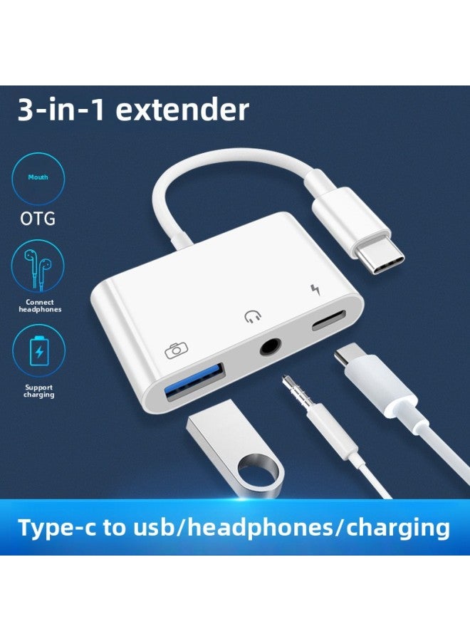 Type-c Three-in-one Mobile Phone Otg Converter Usb3.0 Mouse Keyboard 3.5mm Earphone Adapter Cable U Disk Head-Color:Type-C Three-in-one OTG - Image 2