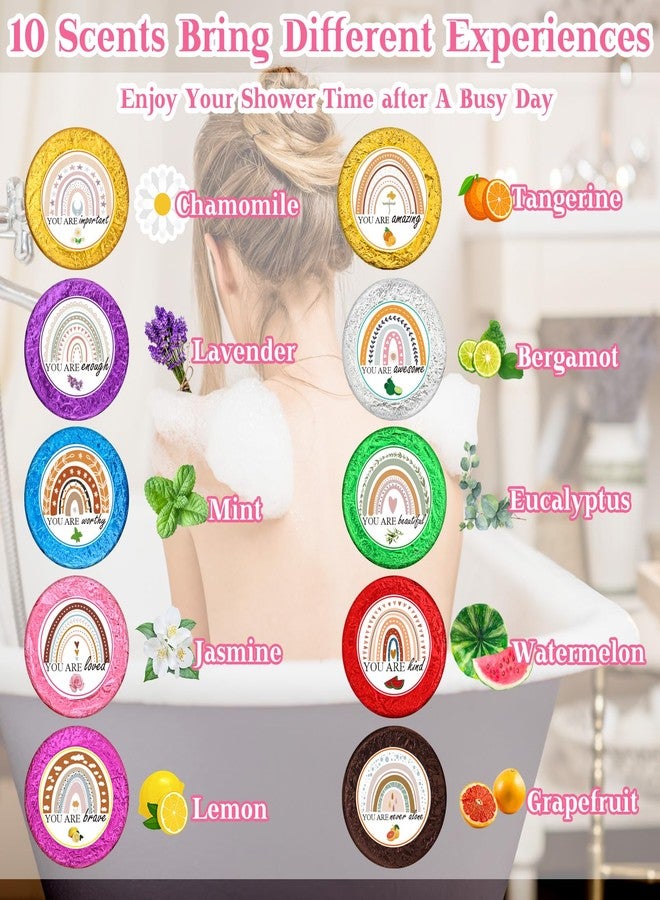 Swiffen 50 Pcs Valentine Spa Party Gifts Shower Aromatherapy Steamers Bulk with 10 Scents Team Appreciation Inspirational Gifts Bulk Boho Rainbow Individually Wrapped Shower Bombs for Women - Image 2