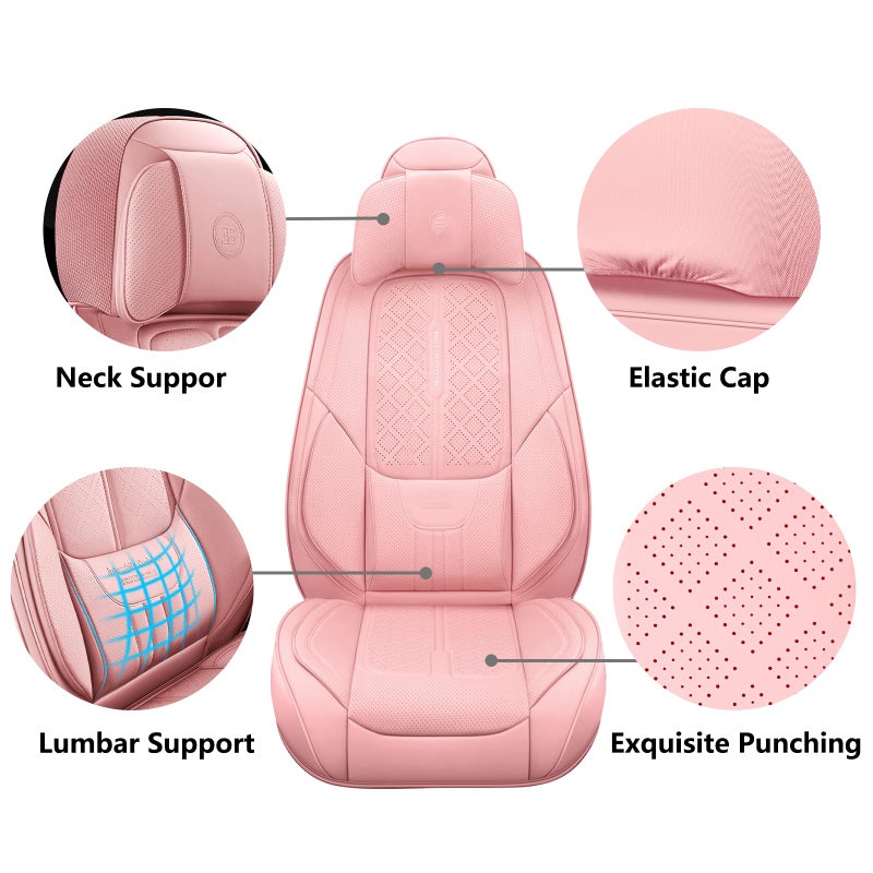 NS YOLO Universal Leather Car Seat Covers Full Coverage,Waterproof Custom Fit for Cars,SUVs and Trucks, Premium PU Leather Automotive Seat Protector with Anti-Slip Design,Pink Seat Cover for 5 Seats - Image 2