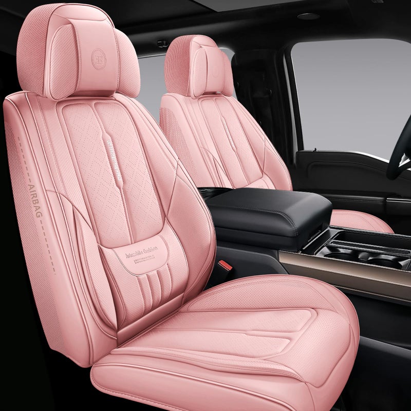 NS YOLO Universal Leather Car Seat Covers Full Coverage,Waterproof Custom Fit for Cars,SUVs and Trucks, Premium PU Leather Automotive Seat Protector with Anti-Slip Design,Pink Seat Cover for 5 Seats - Image 1