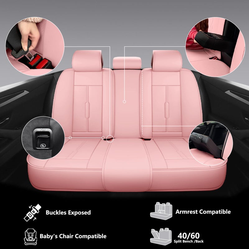 NS YOLO Universal Leather Car Seat Covers Full Coverage,Waterproof Custom Fit for Cars,SUVs and Trucks, Premium PU Leather Automotive Seat Protector with Anti-Slip Design,Pink Seat Cover for 5 Seats - Image 4
