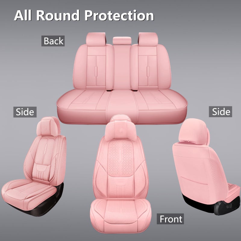 NS YOLO Universal Leather Car Seat Covers Full Coverage,Waterproof Custom Fit for Cars,SUVs and Trucks, Premium PU Leather Automotive Seat Protector with Anti-Slip Design,Pink Seat Cover for 5 Seats - Image 5