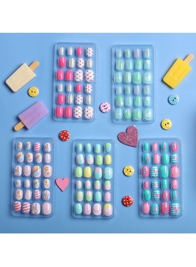 SYOSI Kids Press on Nails Children, 120 Pieces Fake Artificial Tips Girls Full Cover Short False Fingernails for Decoration  (Lovely Pattern) - Image 2