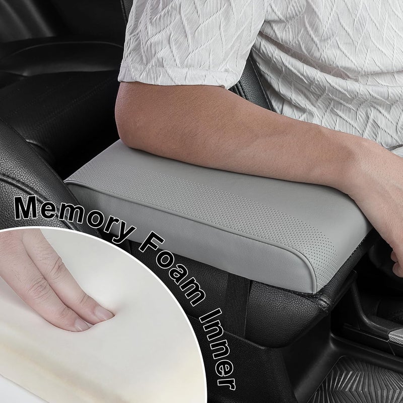 SEG Direct Car Center Console Cover, Breathable Leather Auto Armrest Cover, Memory Foam Arm Rest Cushion, Universal Car Seat Box Cover Car Interior Accessories, Gray - Image 3