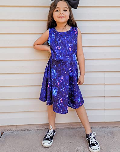 BFUSTYLE Space Blue Pink Nebula Dress for Preteen Girls Galaxy Cartoon Printed Autumn Outside Play Dresses Chic Colourful Street Casucal Frocks Clothes 10-13 Years Old - Image 2