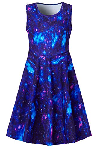 BFUSTYLE Space Blue Pink Nebula Dress for Preteen Girls Galaxy Cartoon Printed Autumn Outside Play Dresses Chic Colourful Street Casucal Frocks Clothes 10-13 Years Old - Image 1