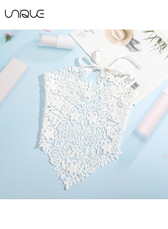 Unique 2 Pcs Floral Crochet Headbands - Floral Triangle Headbands - Floral Leaf Triangle Headbands - 1950s Vintage Bandana Tassels Bandana - White/Black - Image 4