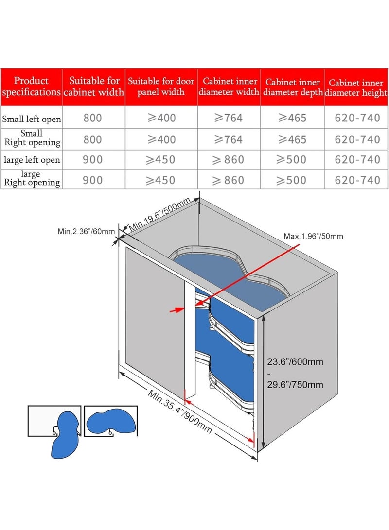 Zeeco Kitchen Cabinet Blind Corner Pullout Organiser for 900mm Cabinet, 2 Tiers, Soft Close, Right Handed - Image 2