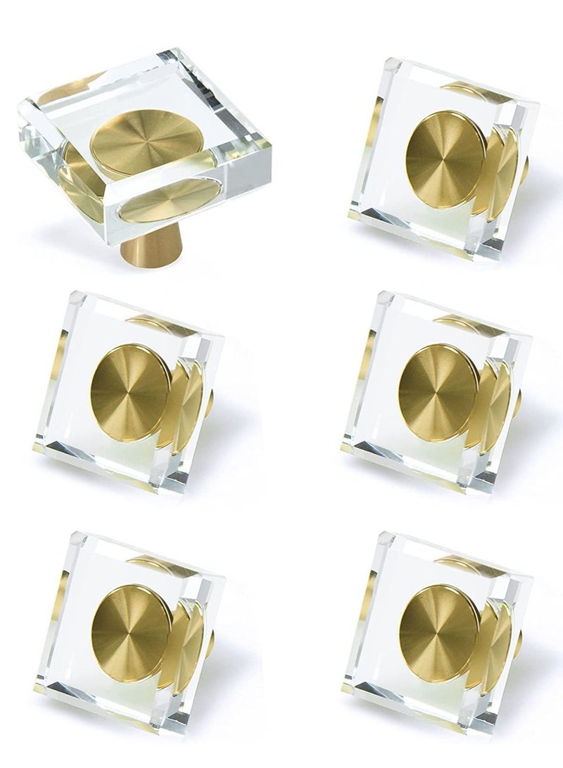 Glass Crystal Knobs, Cabinet Knobs and Pulls, Oval Crystal Knobs for Dresser Drawers, Brass Drawer Pull Cabinet Handle Gold Furniture Hardware for Dresser Kitchen 6 Pack - Image 1