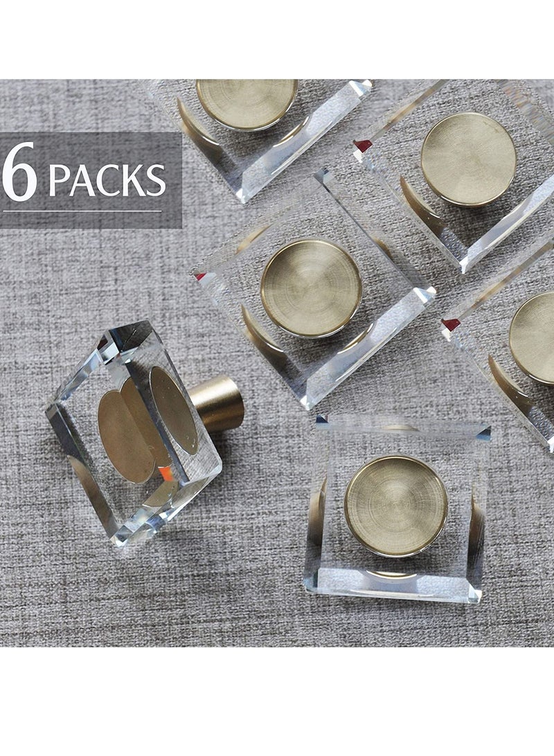 Glass Crystal Knobs, Cabinet Knobs and Pulls, Oval Crystal Knobs for Dresser Drawers, Brass Drawer Pull Cabinet Handle Gold Furniture Hardware for Dresser Kitchen 6 Pack - Image 2