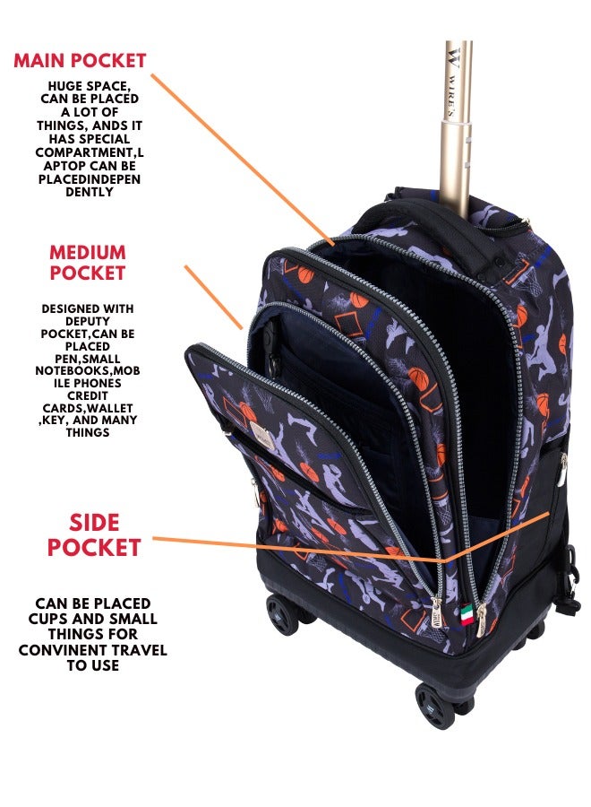 Wires 3 Piece Kids School Trolley Bag laptop compartment 4 Wheels With Lunch bag & Pencil Case - Image 4