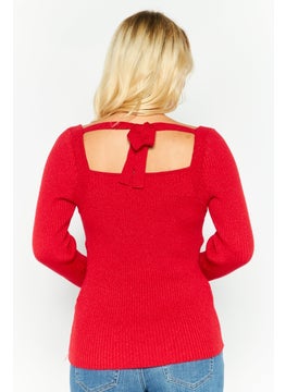 INC Women Square Neck Long Sleeves Ribbed Top, Red  - Image 3