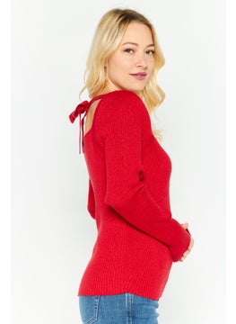 INC Women Square Neck Long Sleeves Ribbed Top, Red  - Image 2
