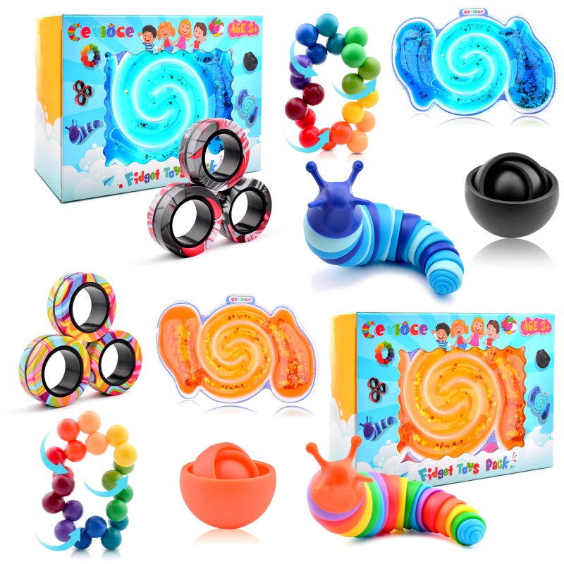 Cevioce 10Pcs Fidget Toys Adults PackStocking Stuffers for Teens Boys GirlsAutism Sensory Toys with Fidget Spinner Slug Magnetic RingsSquishy Fidget Toys ADHD Stress ReliefParty Favor for KidBO - Image 3