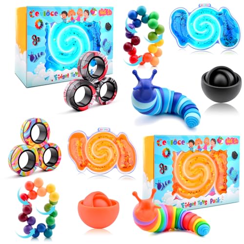 Cevioce 10Pcs Fidget Toys Adults PackStocking Stuffers for Teens Boys GirlsAutism Sensory Toys with Fidget Spinner Slug Magnetic RingsSquishy Fidget Toys ADHD Stress ReliefParty Favor for KidBO - Image 1