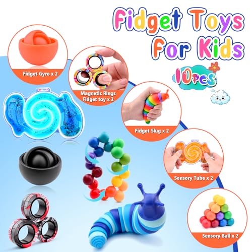 Cevioce 10Pcs Fidget Toys Adults PackStocking Stuffers for Teens Boys GirlsAutism Sensory Toys with Fidget Spinner Slug Magnetic RingsSquishy Fidget Toys ADHD Stress ReliefParty Favor for KidBO - Image 5