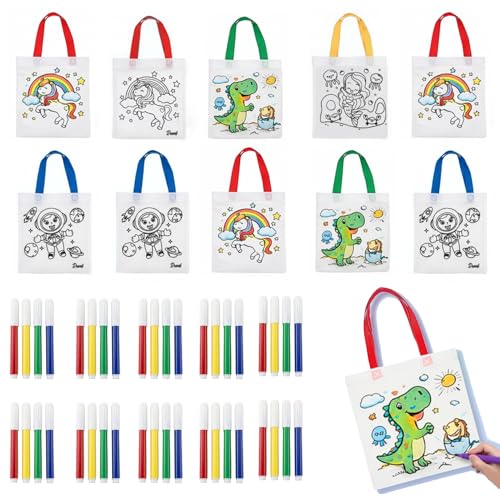 SNAPTRON DIY Return Gifts For Kids Birthday - 10Pcs Return Gift Bags & 40 pcs of Sketchpen For Kids/Best Goody Bags For Party/Birthday Gifts For Bulk Items/Goodies Bag Children 4 5 6 7 8 Years Old - Image 1