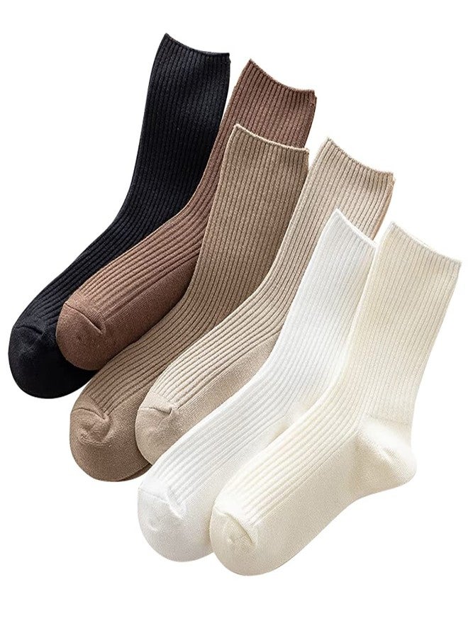 MarJunSep Womens Cute Crew Socks Neutral Cotton Slouchy Loafer Boot Dress Socks Women Girls Granola Essentials 6 Pairs Pack - Image 1